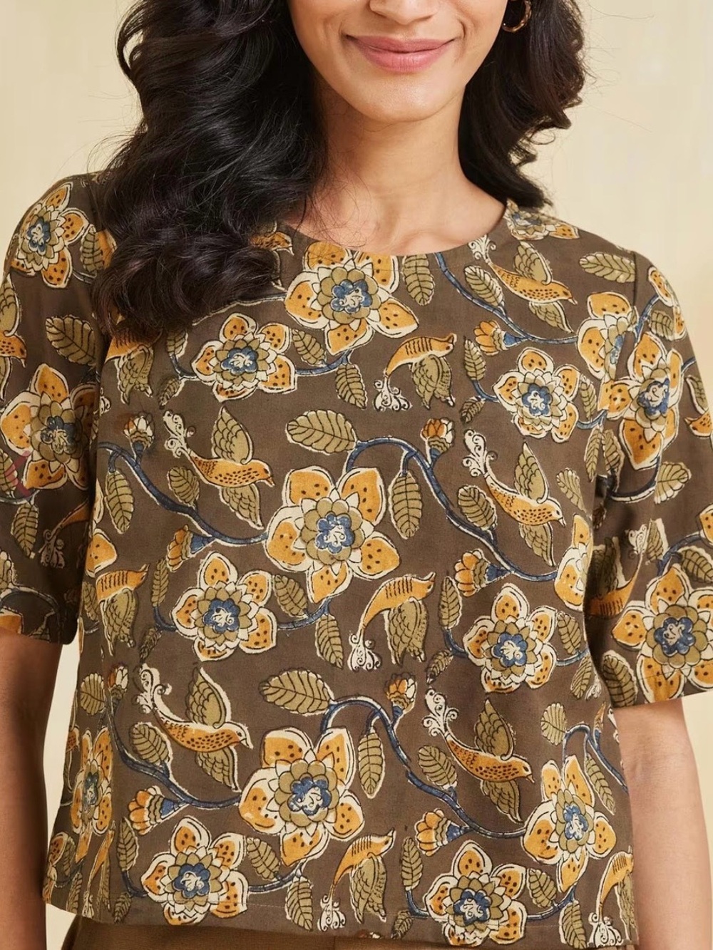 Fabindia Cotton Floral Cropped Top